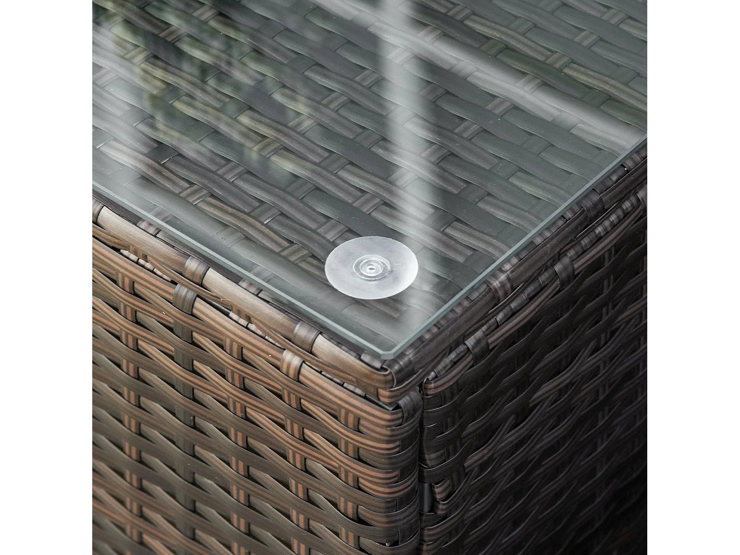 Mesa de Centro de Vime Sintético com Vidro Temperado para Jardim e Varanda - 85x50x39 cm Marrom