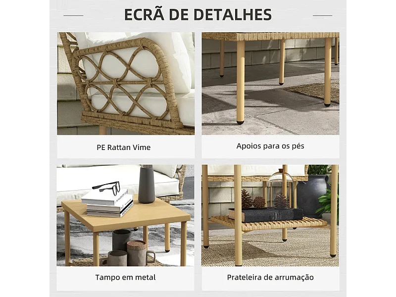 Conjunto Lounge Completo de 3 Peças com Sofá de Jardim e Mesa de Centro em Vime PE - Perfeito para Espaços Externos