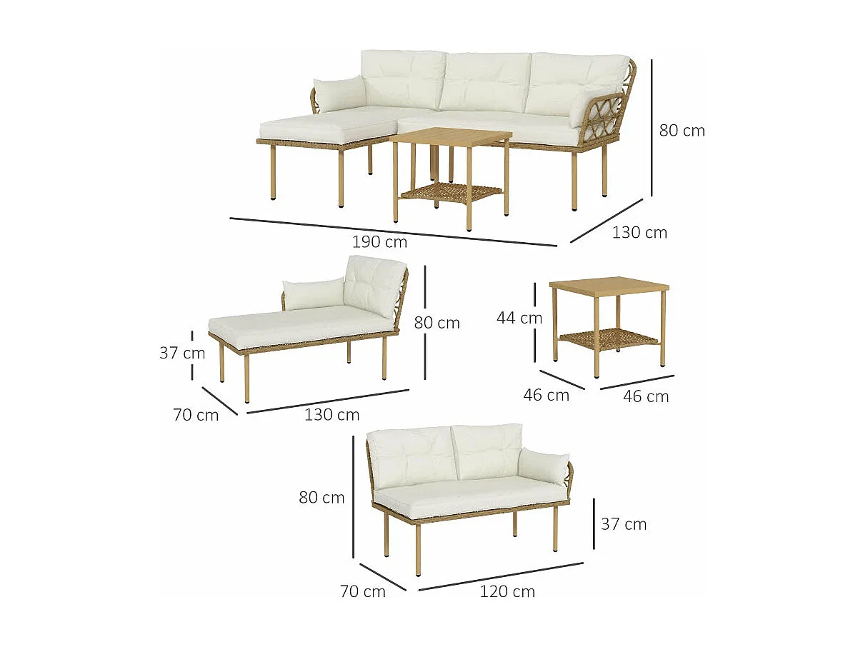 Conjunto Lounge Completo de 3 Peças com Sofá de Jardim e Mesa de Centro em Vime PE - Perfeito para Espaços Externos