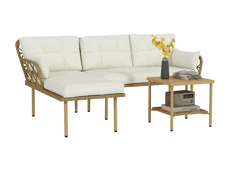 Conjunto Lounge Completo de 3 Peças com Sofá de Jardim e Mesa de Centro em Vime PE - Perfeito para Espaços Externos