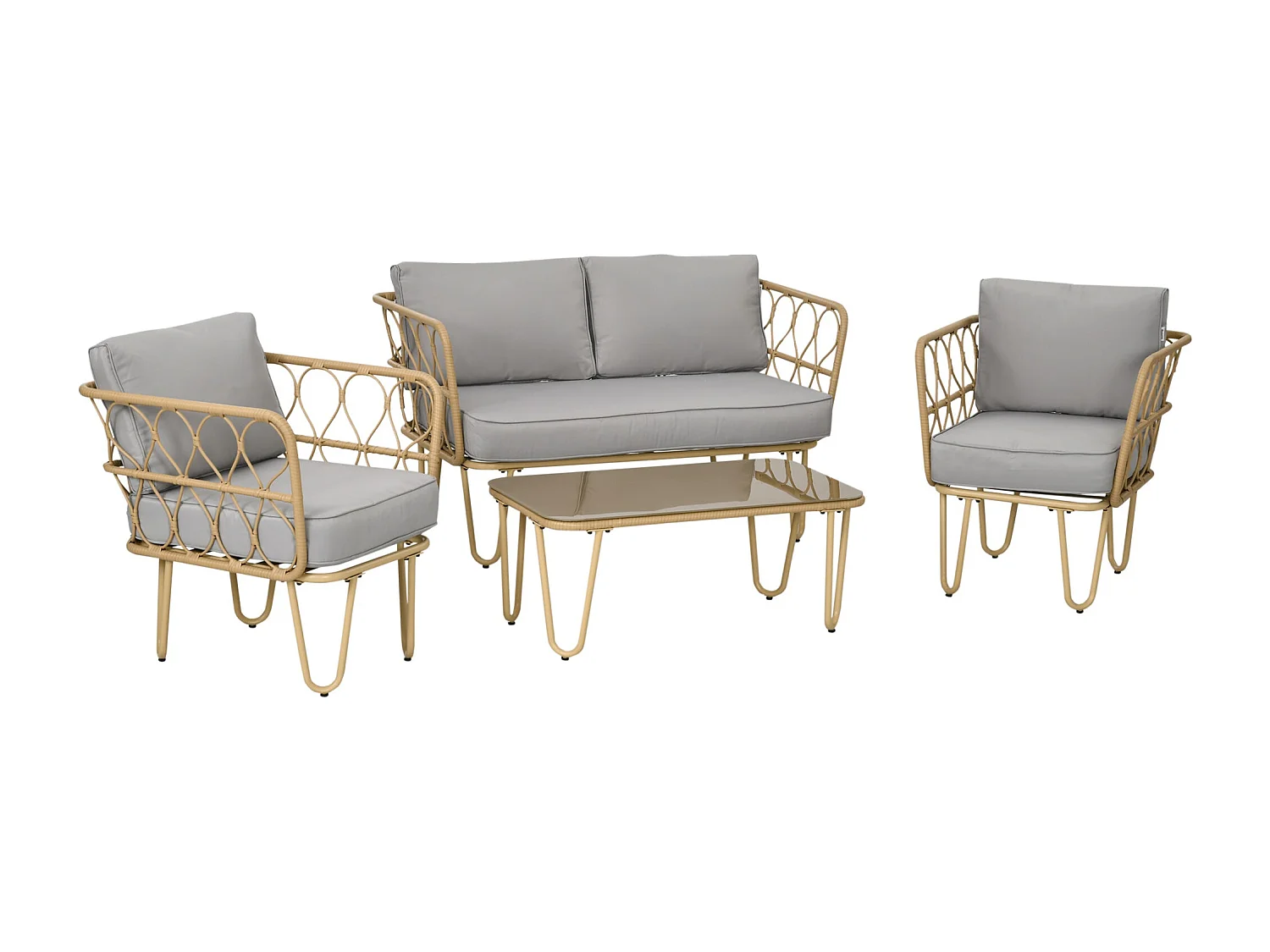 Conjunto de Jardim Elegante – Sofá, Poltronas e Mesa em Vime Sintético Castanho