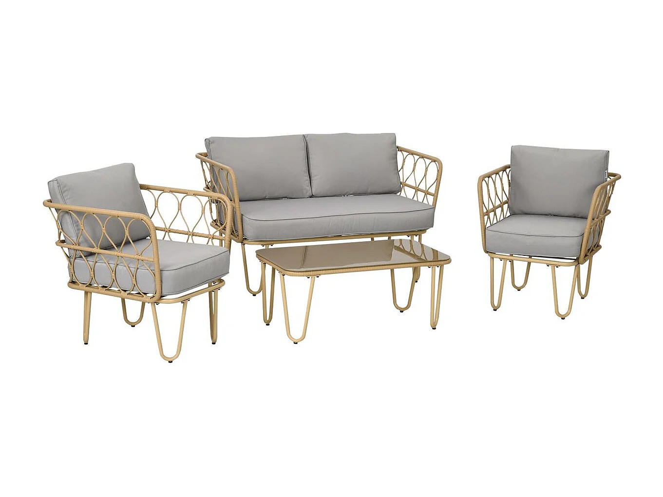 Conjunto de Jardim Elegante – Sofá, Poltronas e Mesa em Vime Sintético Castanho