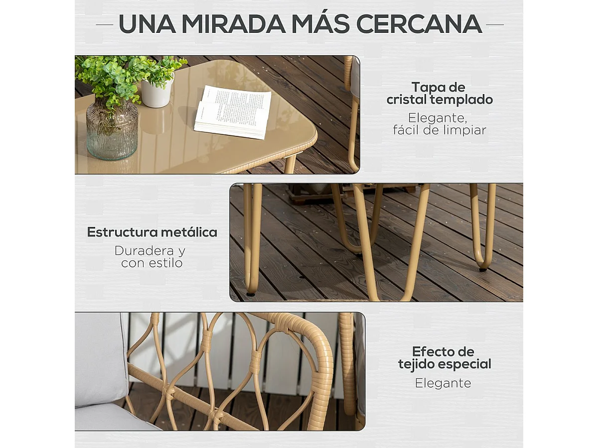 Conjunto de jardín Bango Outsunny 3 sillones + 1 mesa gris/natural