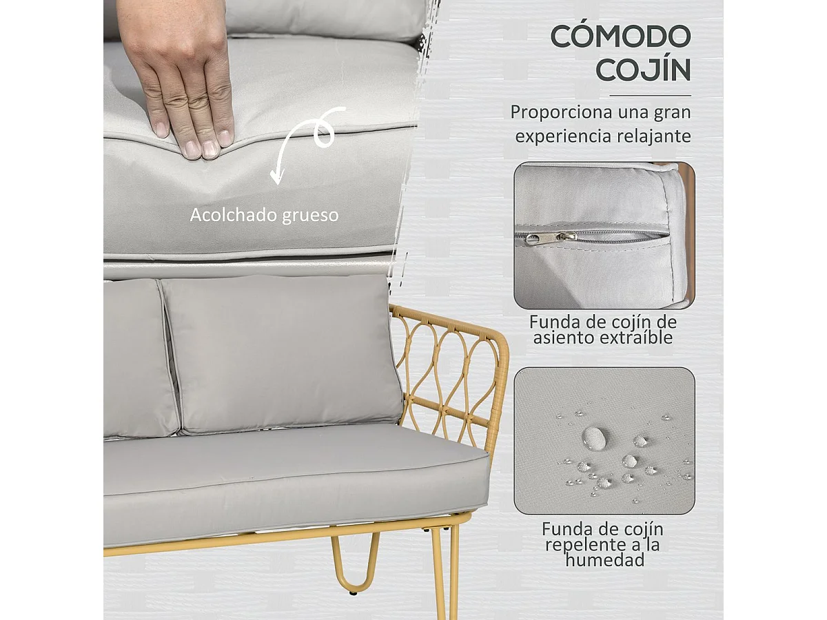 Conjunto de jardín Bango Outsunny 3 sillones + 1 mesa gris/natural