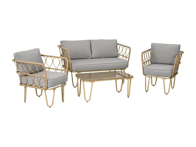 Conjunto de Jardim Elegante – Sofá, Poltronas e Mesa em Vime Sintético Castanho