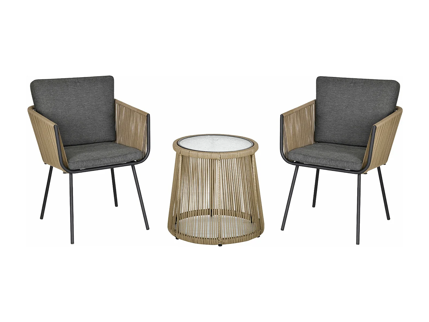 Conjunto Moderno de Móveis de Vime para Jardim com Mesa Redonda e Poltronas Aconchegantes em Cinza Claro e Marrom