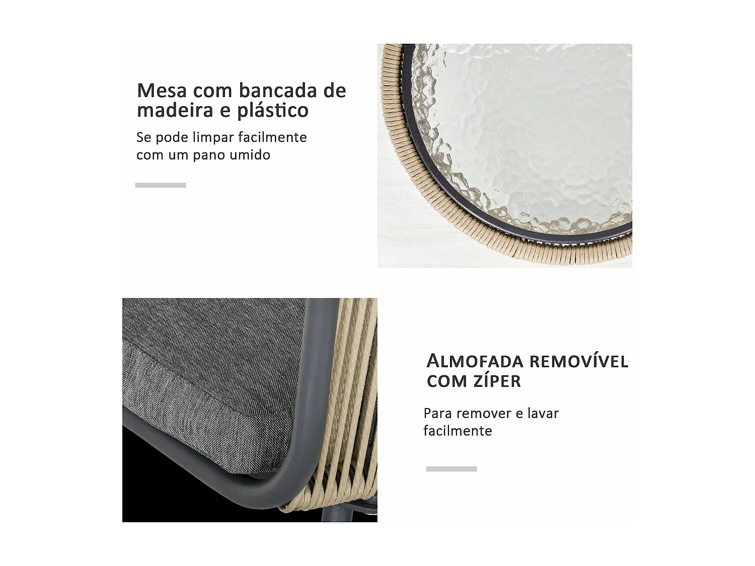 Conjunto Moderno de Móveis de Vime para Jardim com Mesa Redonda e Poltronas Aconchegantes em Cinza Claro e Marrom