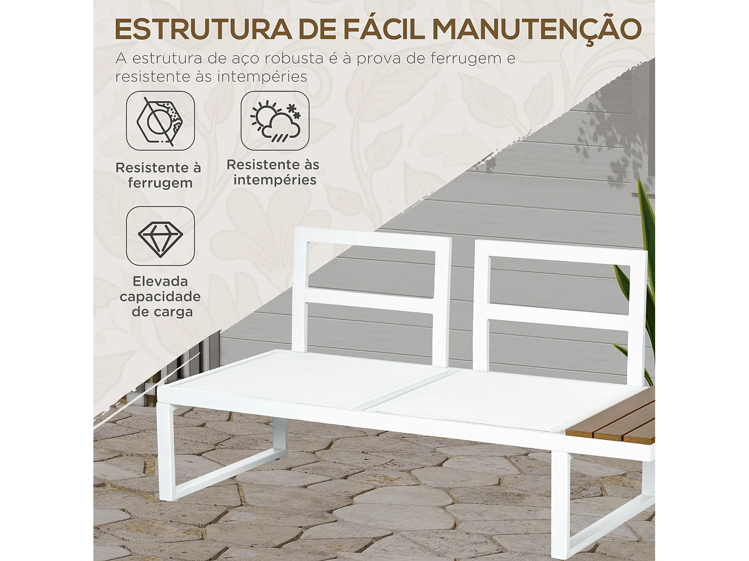 Conjunto Lounge de Jardim 4 Peças em Creme e Madeira Teca – Sofás e Mesa de Centro Elegantes