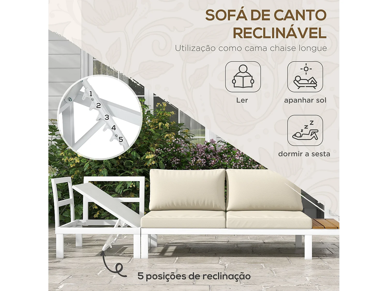Conjunto Lounge de Jardim 4 Peças em Creme e Madeira Teca – Sofás e Mesa de Centro Elegantes