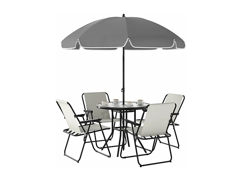 Conjunto de jardín Perla Outsunny 4 sillas + mesa + sombrilla crema