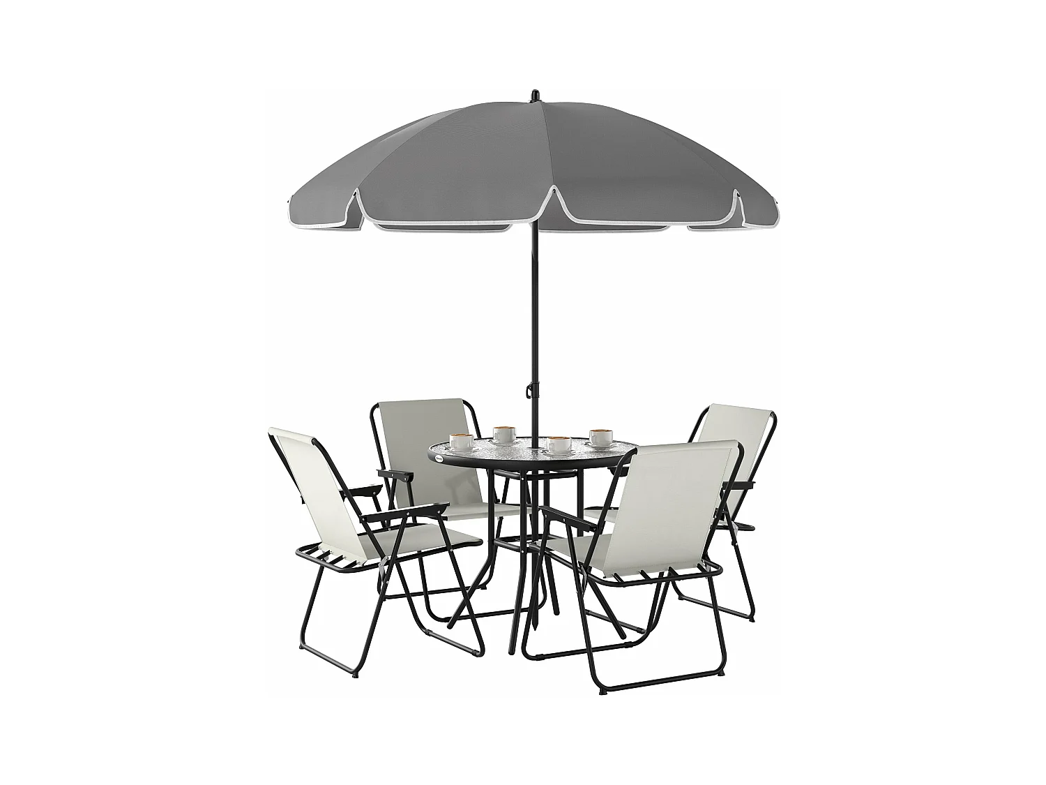 Conjunto de jardín Perla Outsunny 4 sillas + mesa + sombrilla crema