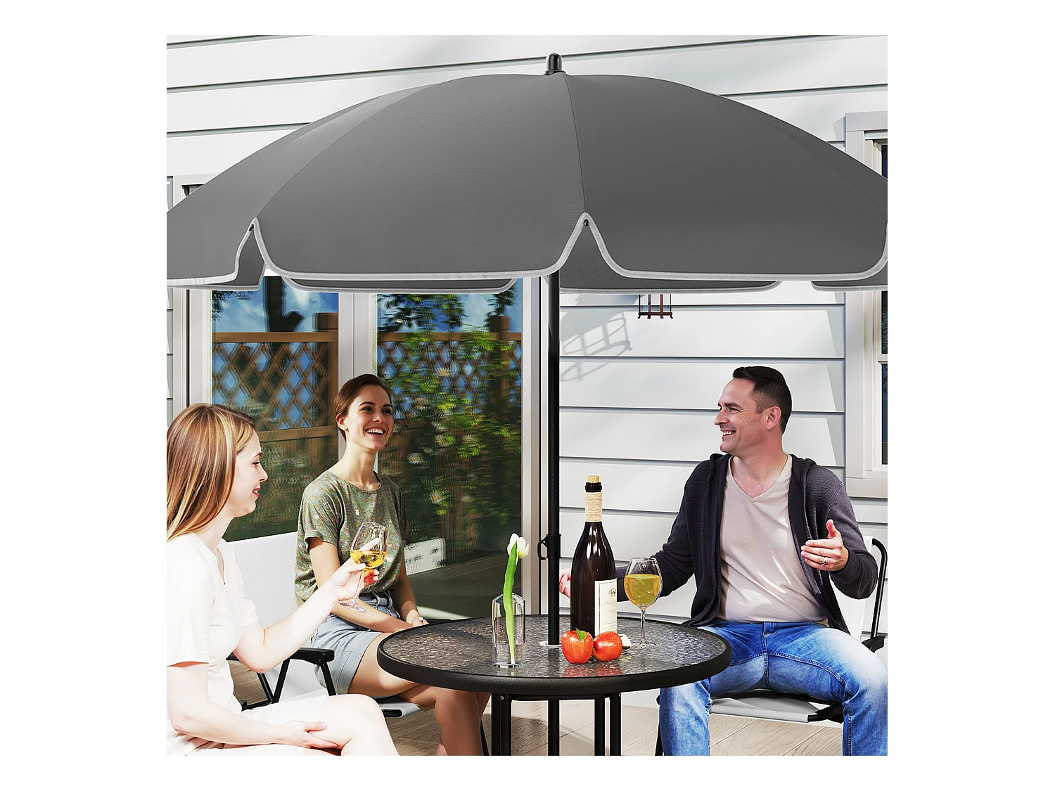 Conjunto de jardín Perla Outsunny 4 sillas + mesa + sombrilla crema