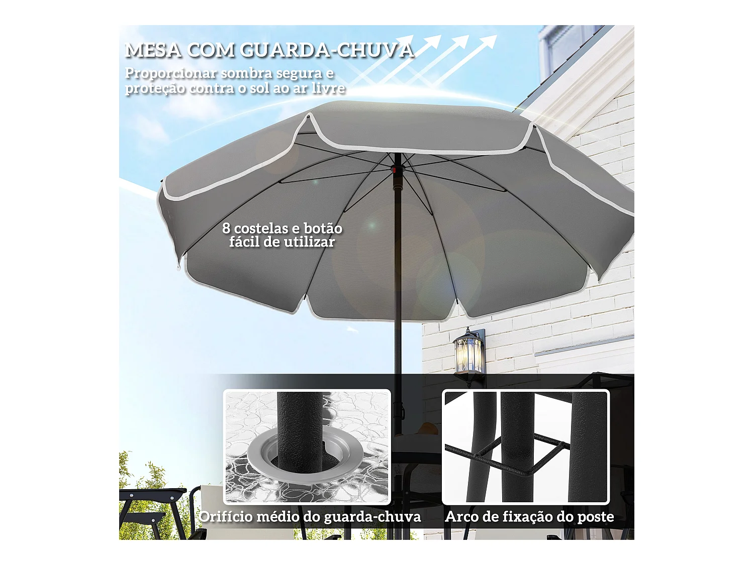 Conjunto de jardín Perla Outsunny 4 sillas + mesa + sombrilla crema