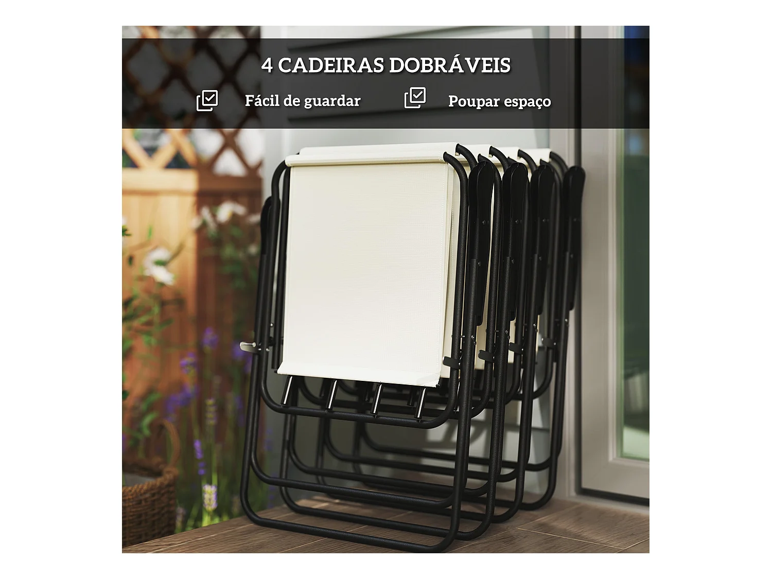 Conjunto de jardín Perla Outsunny 4 sillas + mesa + sombrilla crema