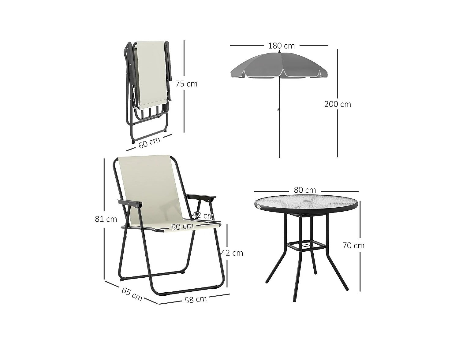 Conjunto de jardín Perla Outsunny 4 sillas + mesa + sombrilla crema