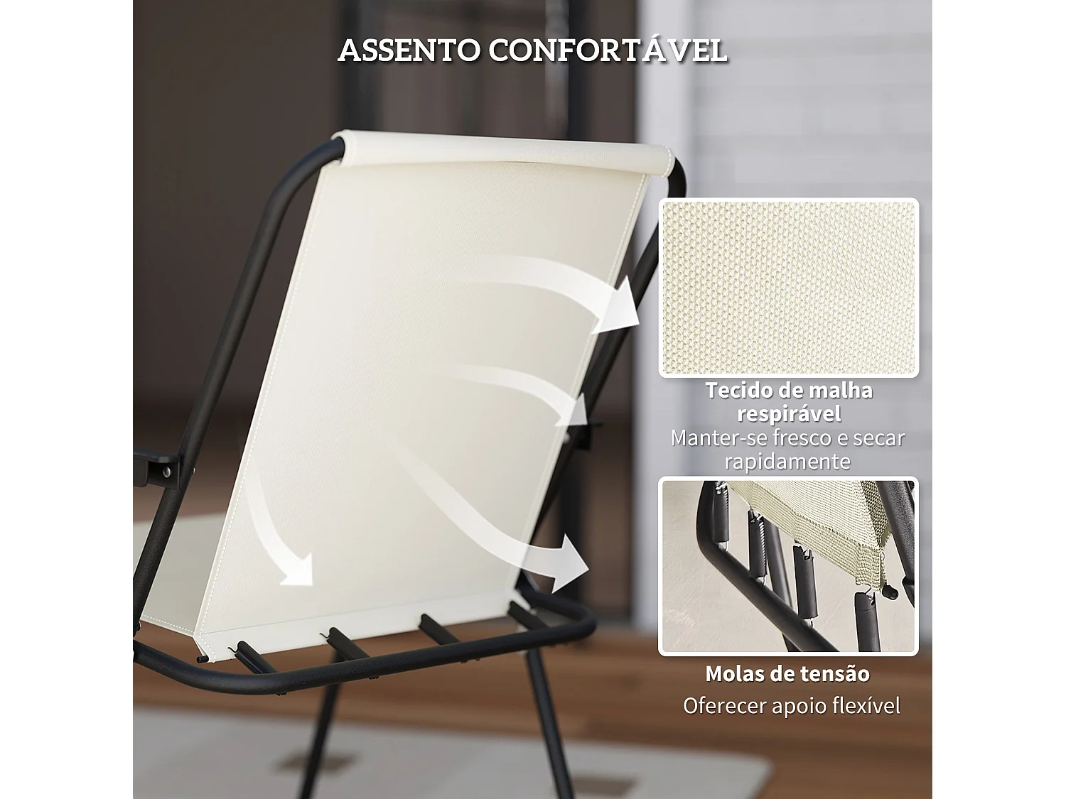 Conjunto de Jardim Completo 6 Peças Soleil Crème - Mesa Redonda e Cadeiras Dobráveis com Guarda-sol