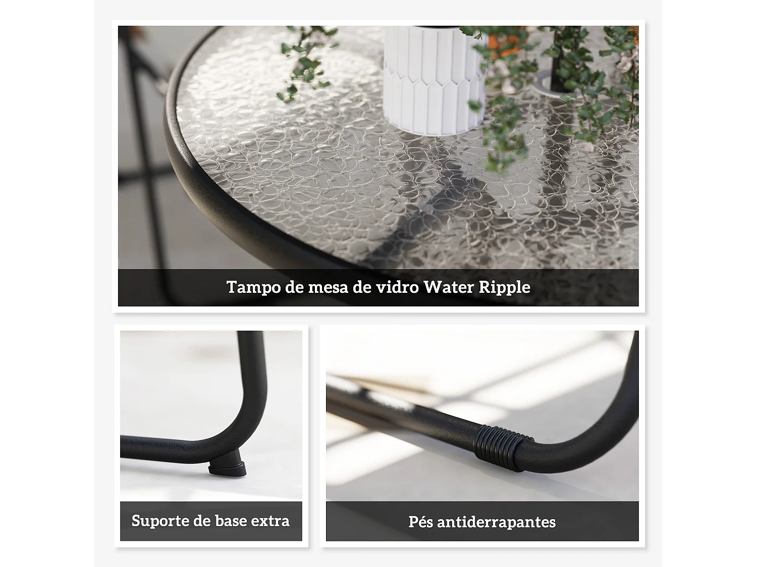 Conjunto de Jardim Completo 6 Peças Soleil Crème - Mesa Redonda e Cadeiras Dobráveis com Guarda-sol