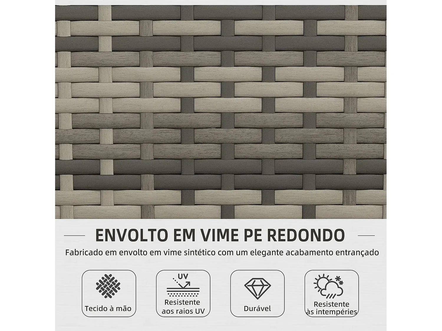 Conjunto de Jardim Siena 4 Peças em Vime Sintético com Sofá e Mesa de Vidro Temperado - Cinza Moderno