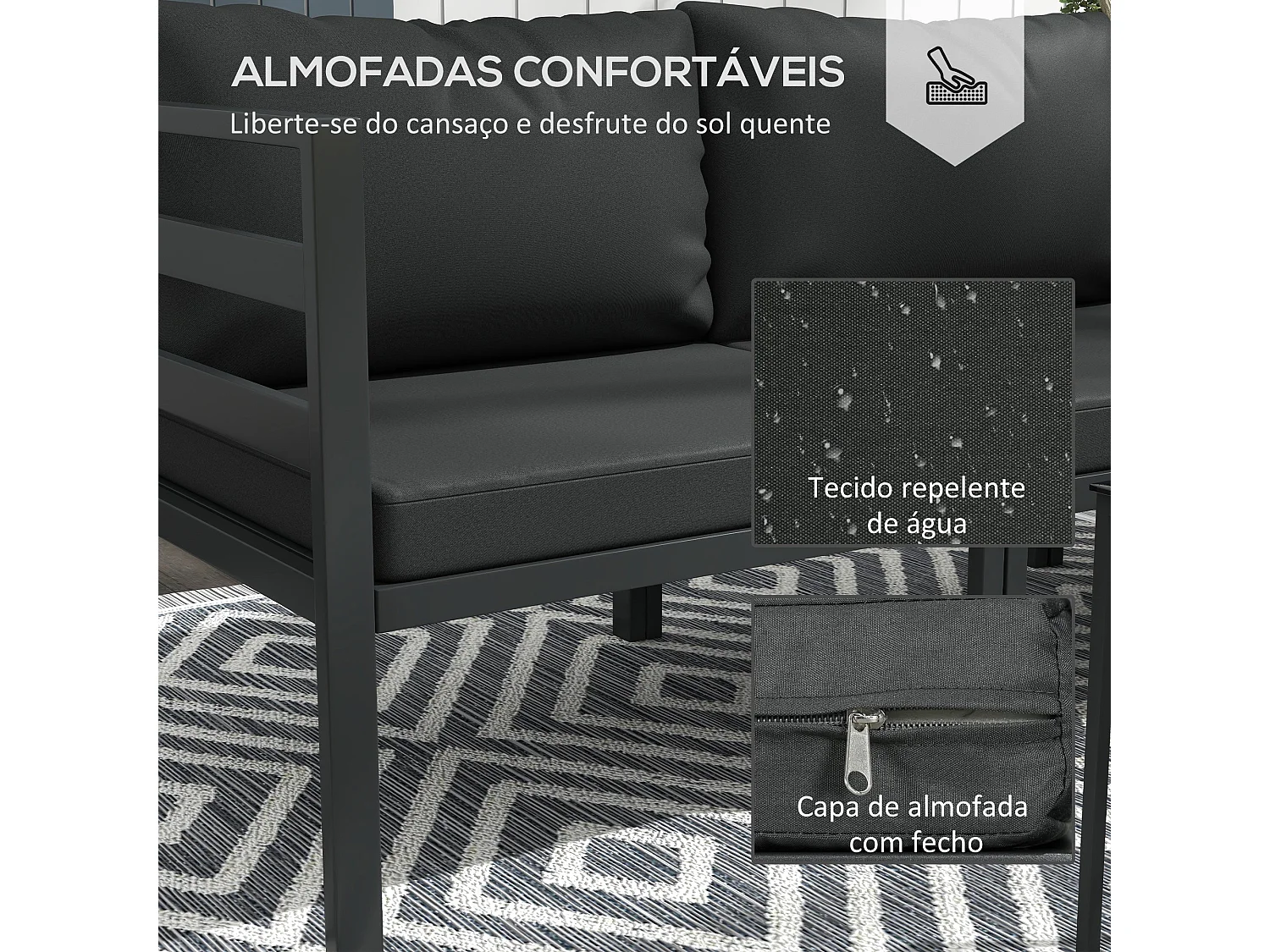 Conjunto de jardín Borla Outsunny 5 módulos + 2 mesas de centro gris