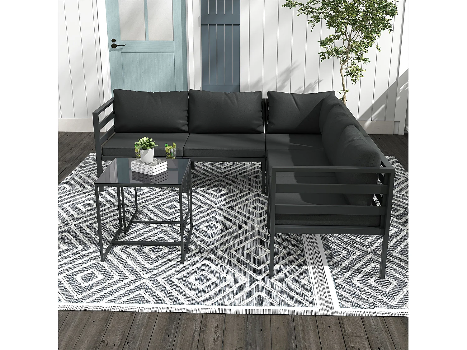 Conjunto de jardín Borla Outsunny 5 módulos + 2 mesas de centro gris