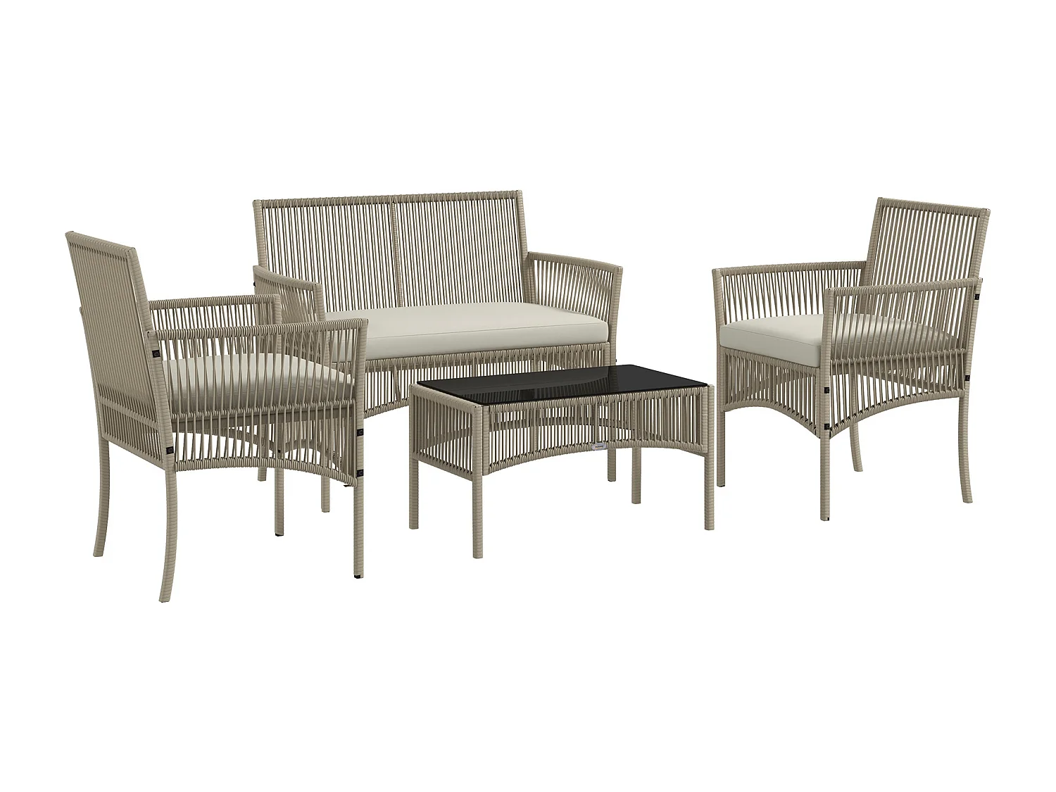 Conjunto de Móveis de Jardim em Vime PE – 4 Peças Elegantes para Exterior