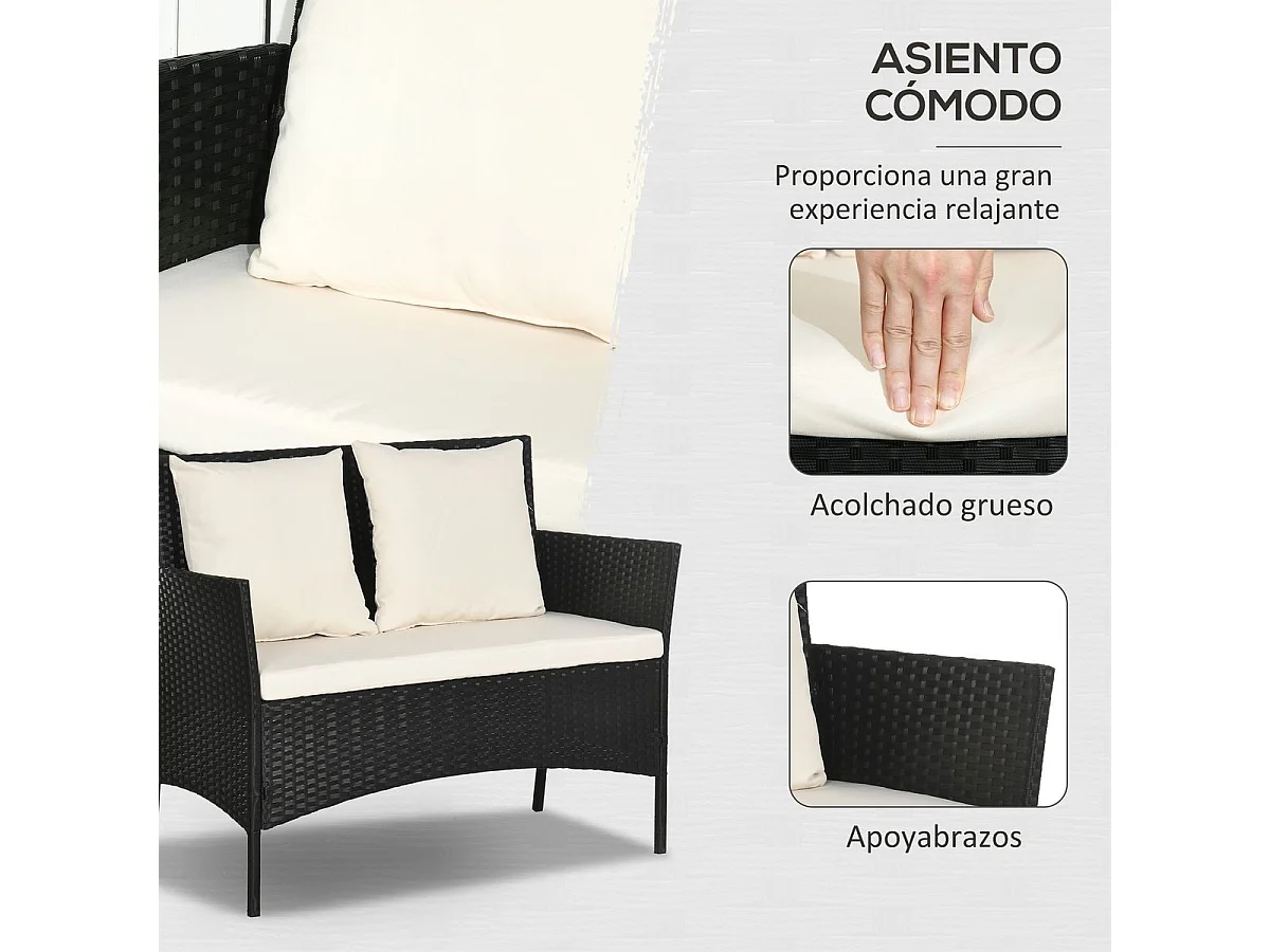 Conjunto de jardín Martín 3 sillones + 1 mesa negro/crema