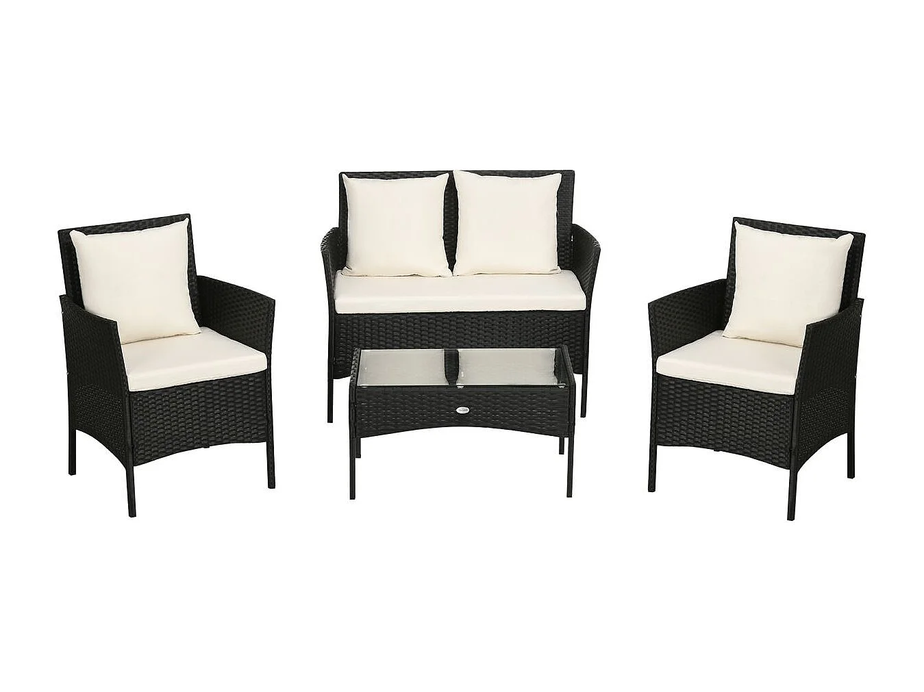 Conjunto de jardín Martín 3 sillones + 1 mesa negro/crema