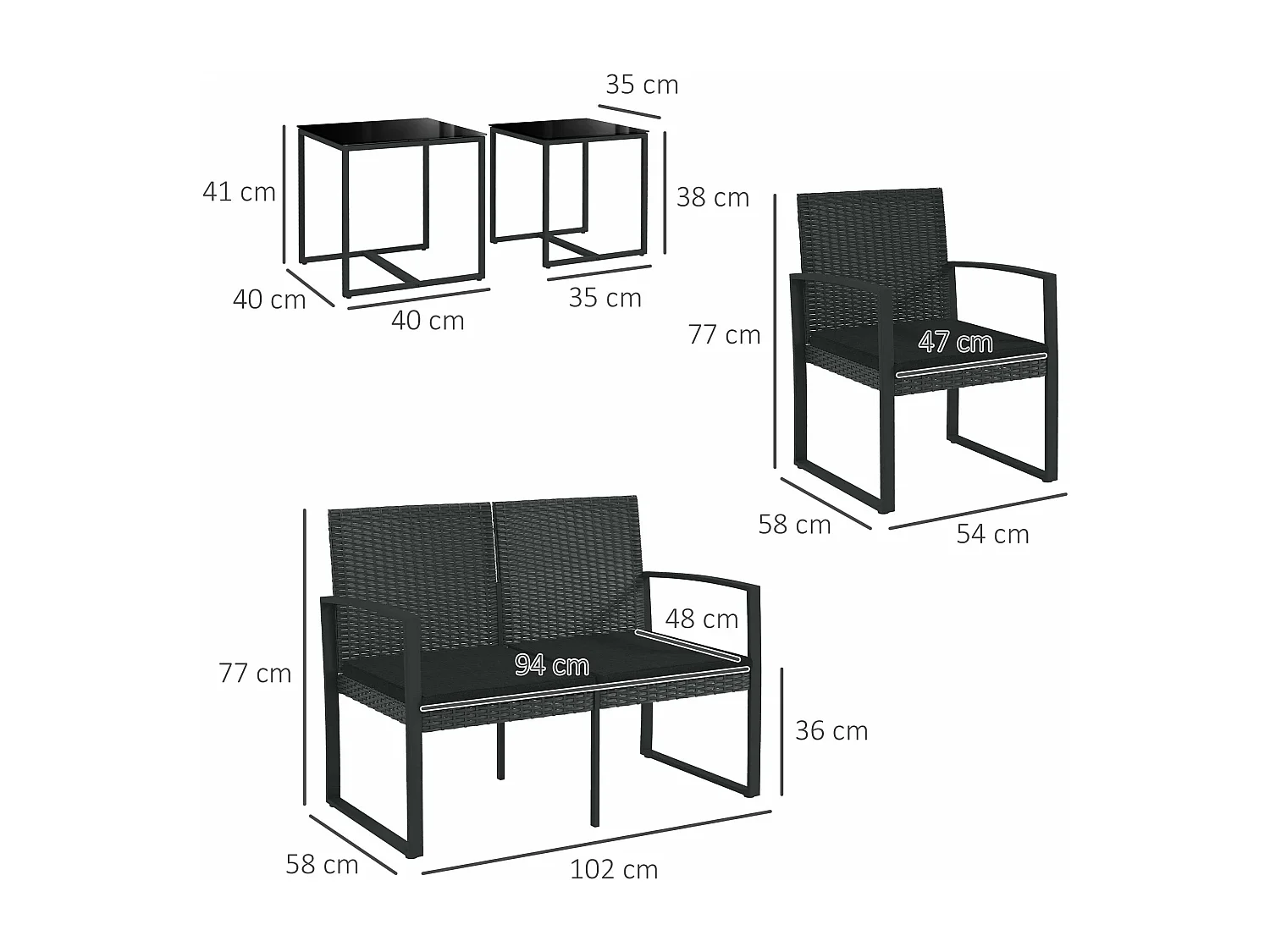 Conjunto de Jardim Torino 5 Peças em Vime PE com Sofá e Mesas de Vidro Temperado