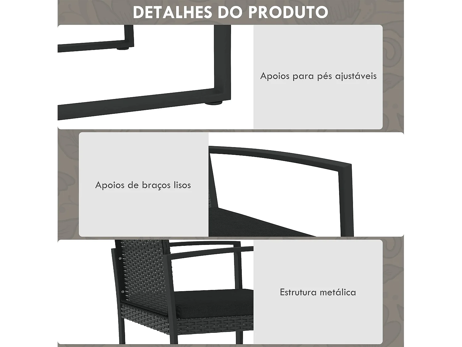 Conjunto de Jardim Torino 5 Peças em Vime PE com Sofá e Mesas de Vidro Temperado