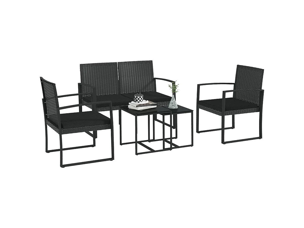 Conjunto de jardín Noire Outsunny 2 sillas + 1 sofá doble + 2 mesas negro