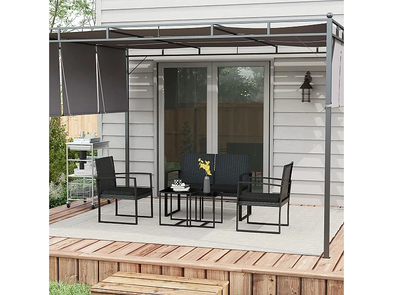 Conjunto de jardín Noire Outsunny 2 sillas + 1 sofá doble + 2 mesas negro