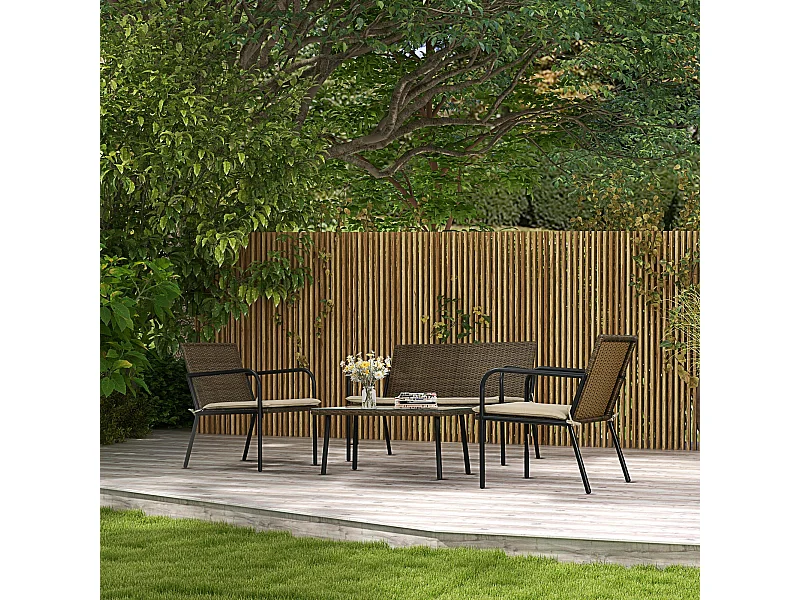 Conjunto de jardín Chill Outsunny 2 sillones + sofá + mesa marrón/negro