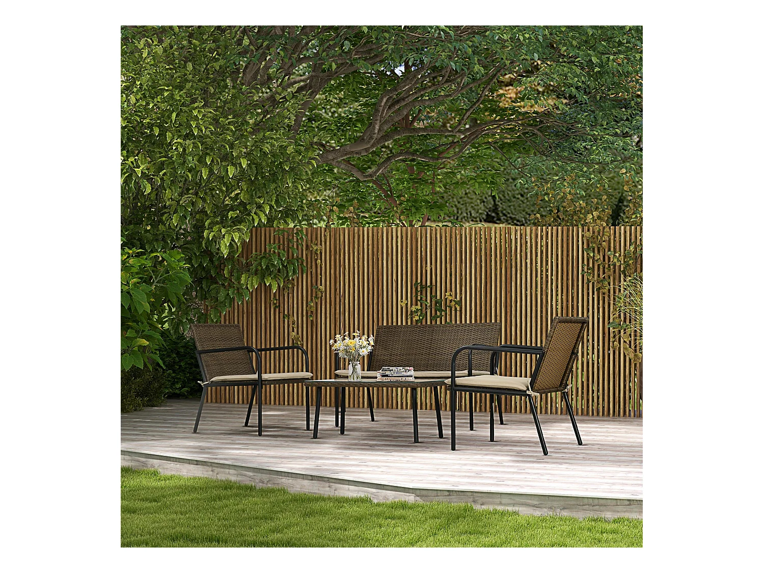 Conjunto de jardín Chill Outsunny 2 sillones + sofá + mesa marrón/negro