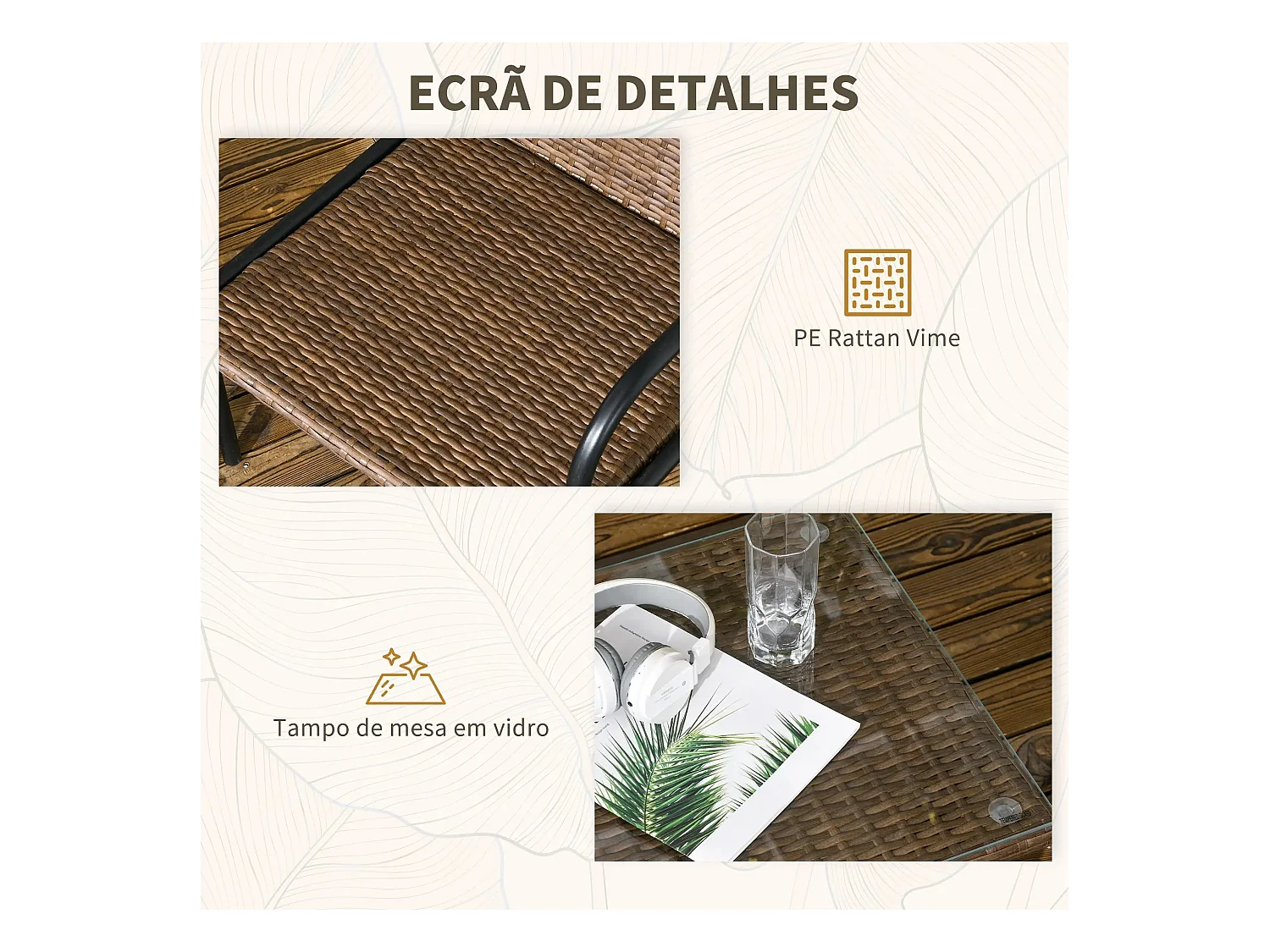 Conjunto de jardín Chill Outsunny 2 sillones + sofá + mesa marrón/negro