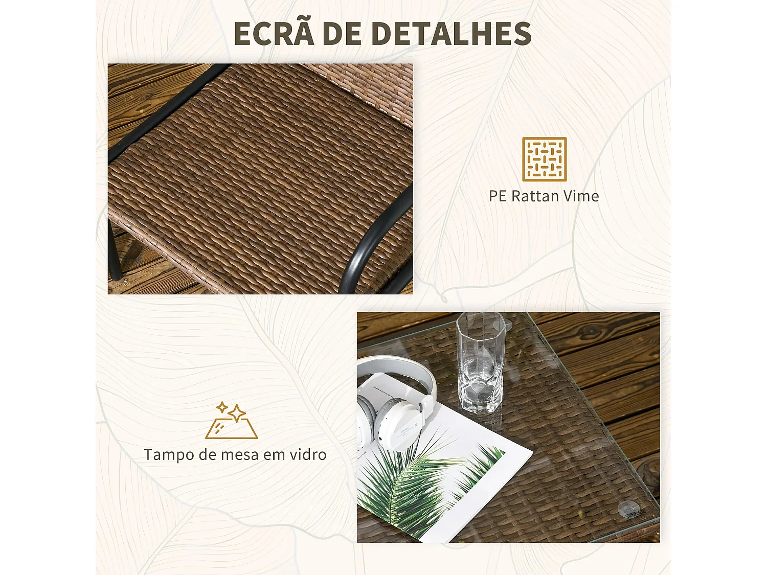 Conjunto de Jardim “Bari” 4 Peças em Vime Sintético – Sofá, Poltronas e Mesa de Vidro para Exterior