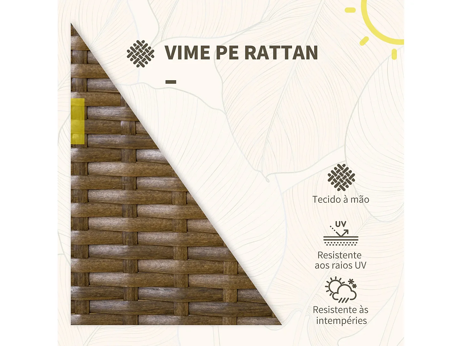 Conjunto de Jardim “Bari” 4 Peças em Vime Sintético – Sofá, Poltronas e Mesa de Vidro para Exterior