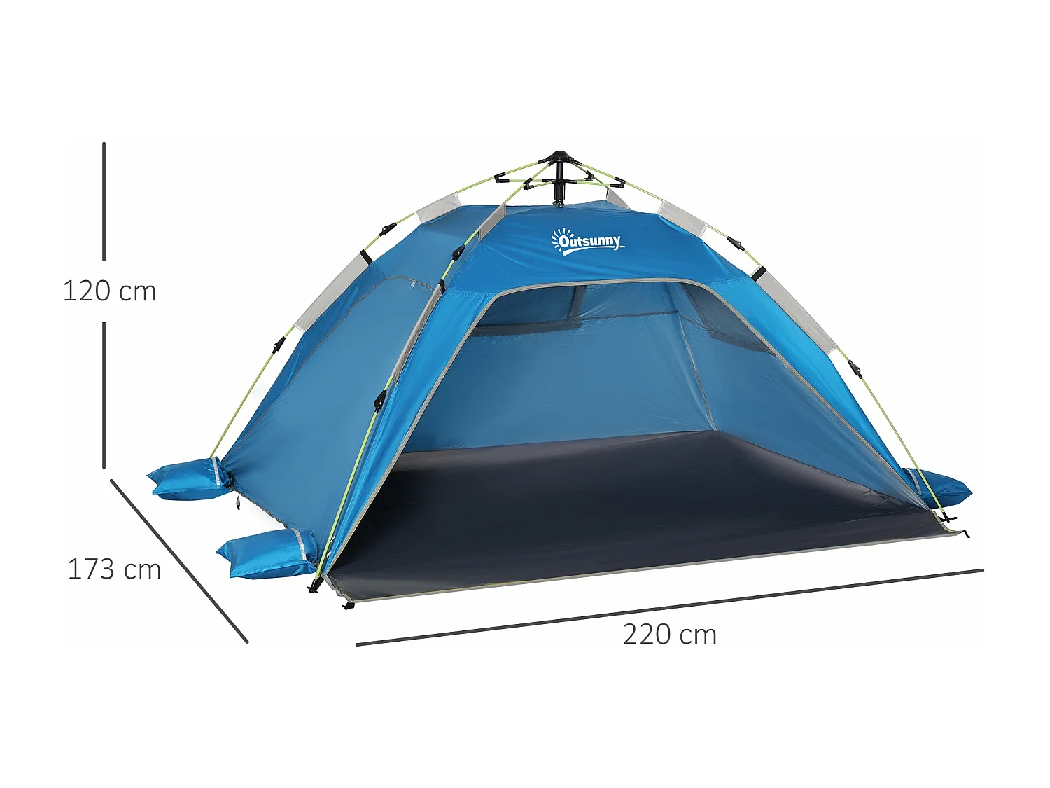 Tenda de Praia Dobrável Pop-up para 1-2 Pessoas com Abertura Rápida e Bolsa de Transporte Azul