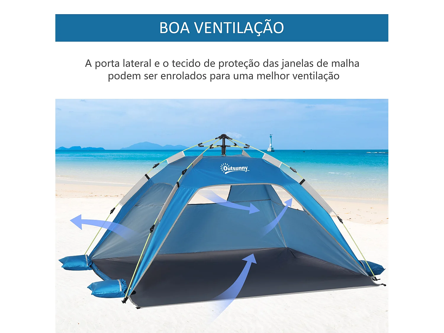 Tenda de Praia Dobrável Pop-up para 1-2 Pessoas com Abertura Rápida e Bolsa de Transporte Azul