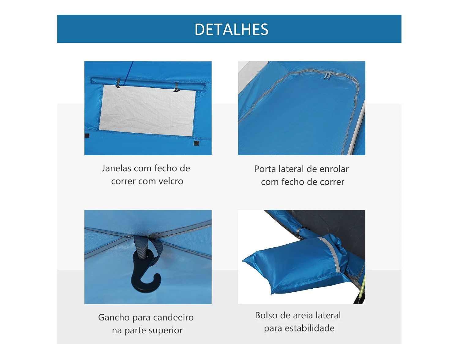 Tenda de Praia Dobrável Pop-up para 1-2 Pessoas com Abertura Rápida e Bolsa de Transporte Azul