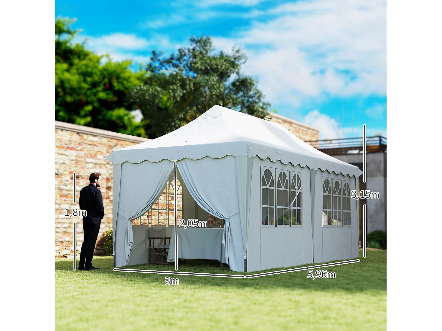 Tenda Dobrável Pop Up 596x300x315 cm com Proteção UV e Estrutura Ajustável para Eventos ao Ar Livre