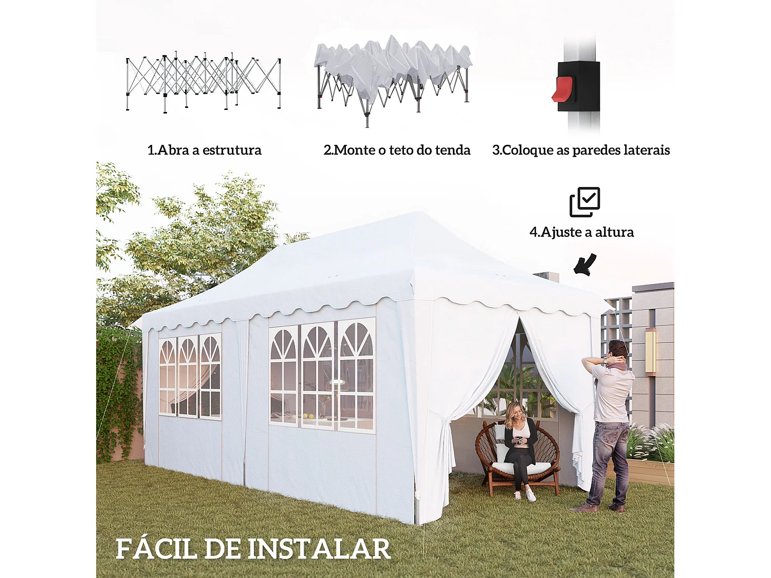 Tenda Dobrável Pop Up 596x300x315 cm com Proteção UV e Estrutura Ajustável para Eventos ao Ar Livre