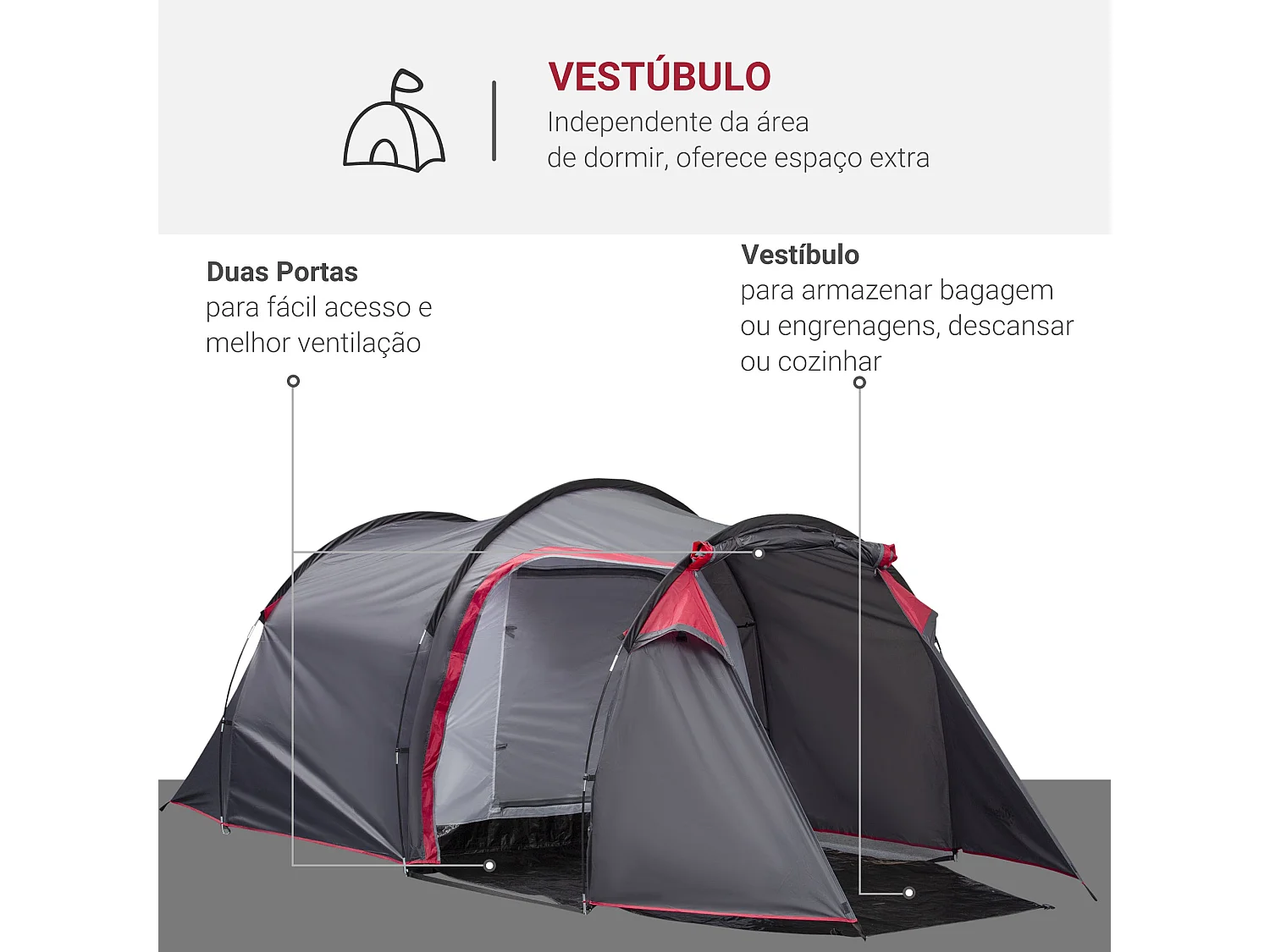 Tenda de Campismo Impermeável para 2-3 Pessoas com UV 20+ e Vestíbulo