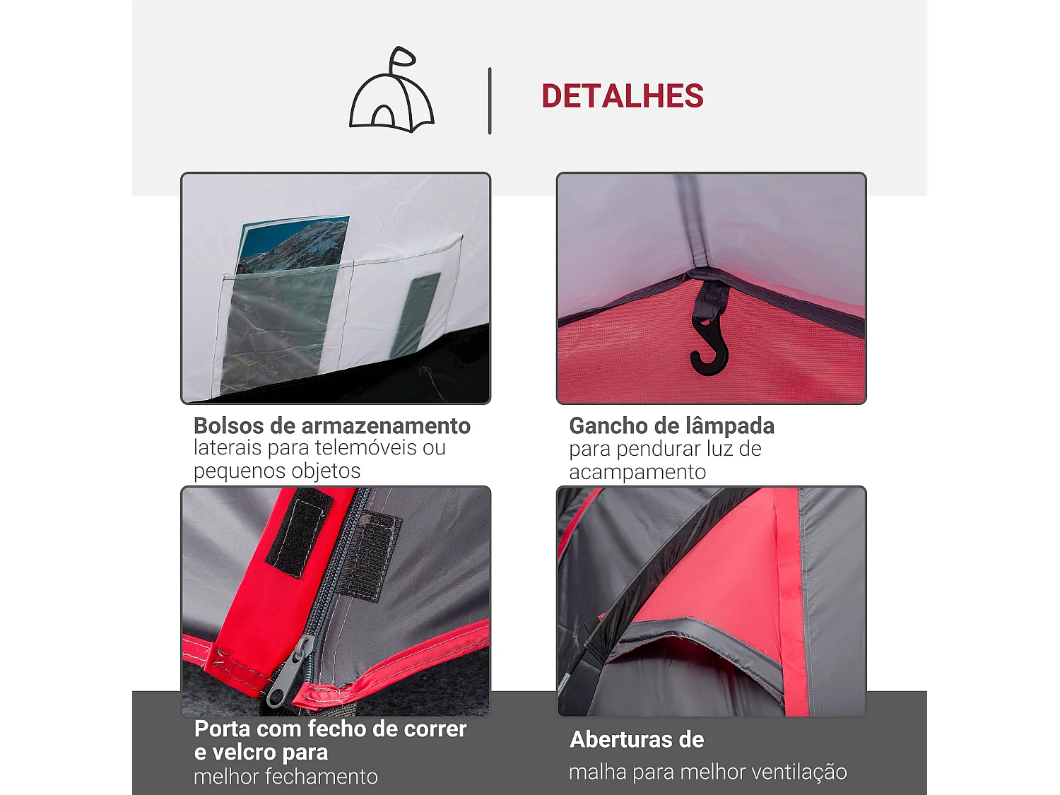 Tenda de Campismo Impermeável para 2-3 Pessoas com UV 20+ e Vestíbulo
