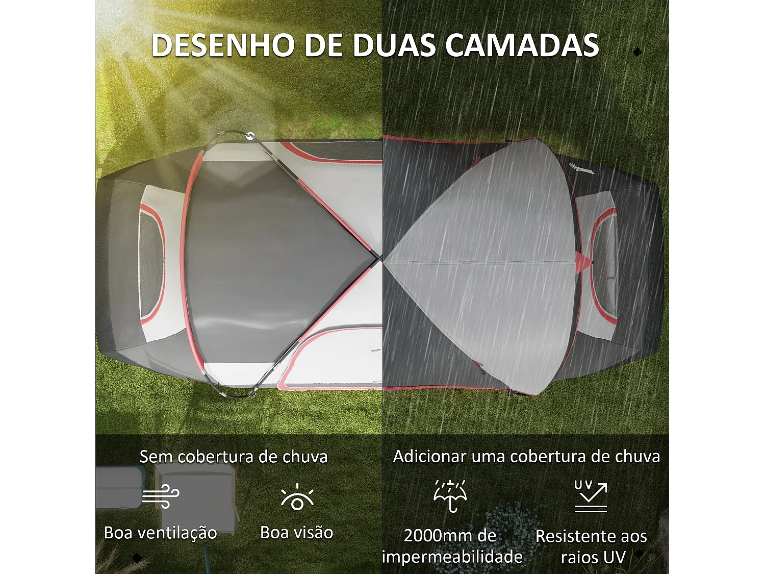 Tenda de Campismo Familiar para 6-8 Pessoas com 2 Quartos e Bolsa de Transporte Impermeável