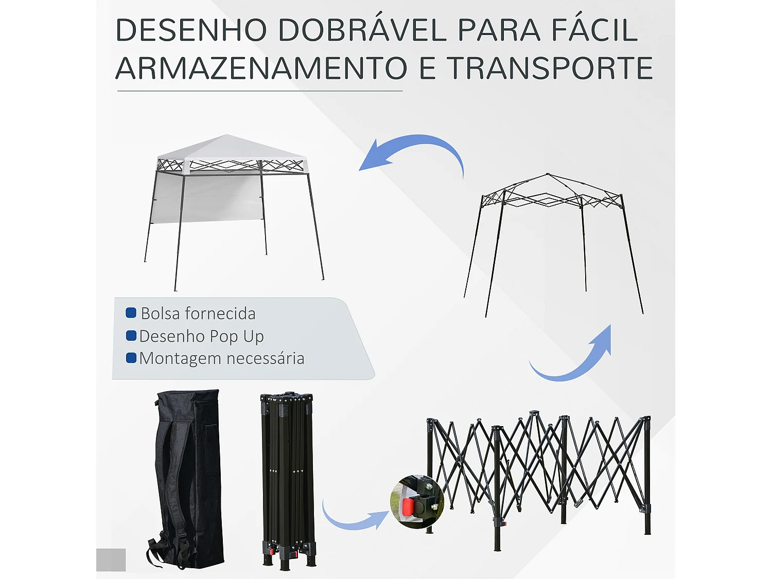 Tenda Dobrável 220x220x200 cm com Proteção UV e Bolsa de Transporte para Jardim e Pátio