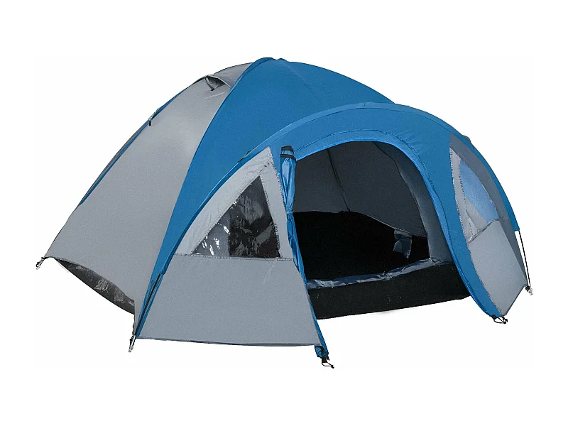 Tenda de Campismo Espaciosa para 4 Pessoas com Janelas e Transporte - Cinza e Azul
