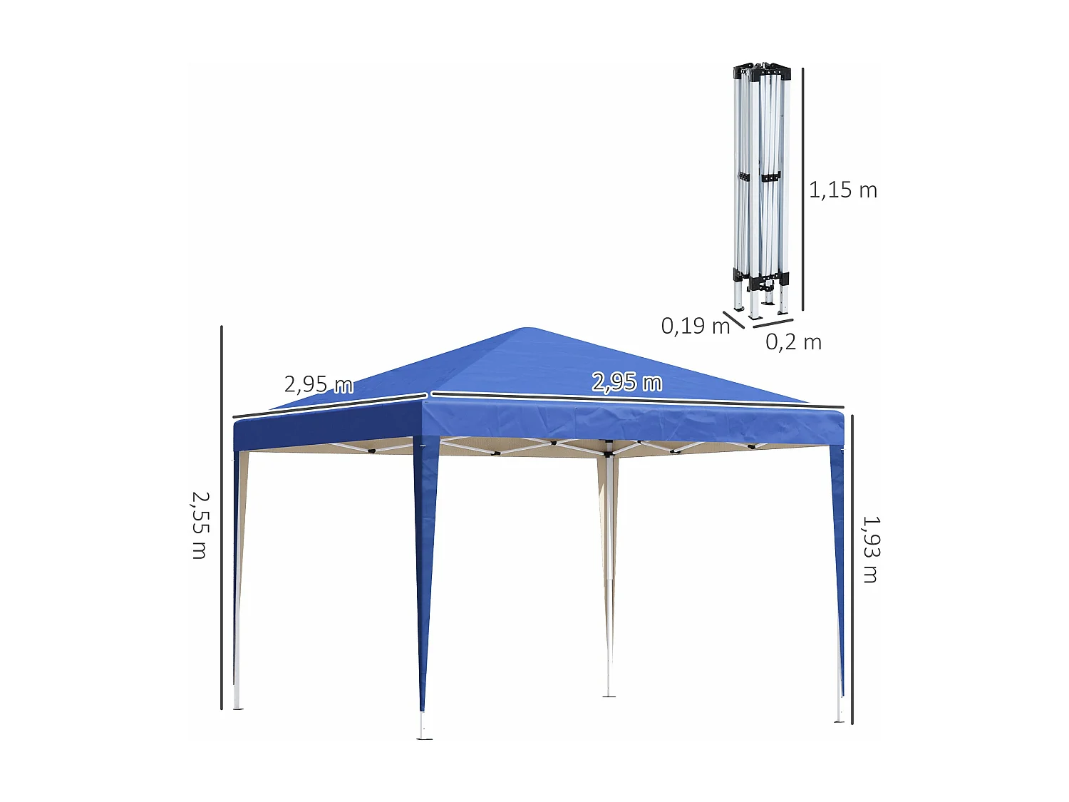 Tenda Dobrável Azul 295x295x255 cm com Transporte, Ajustável, Impermeável e Anti-UV para Eventos ao Ar Livre