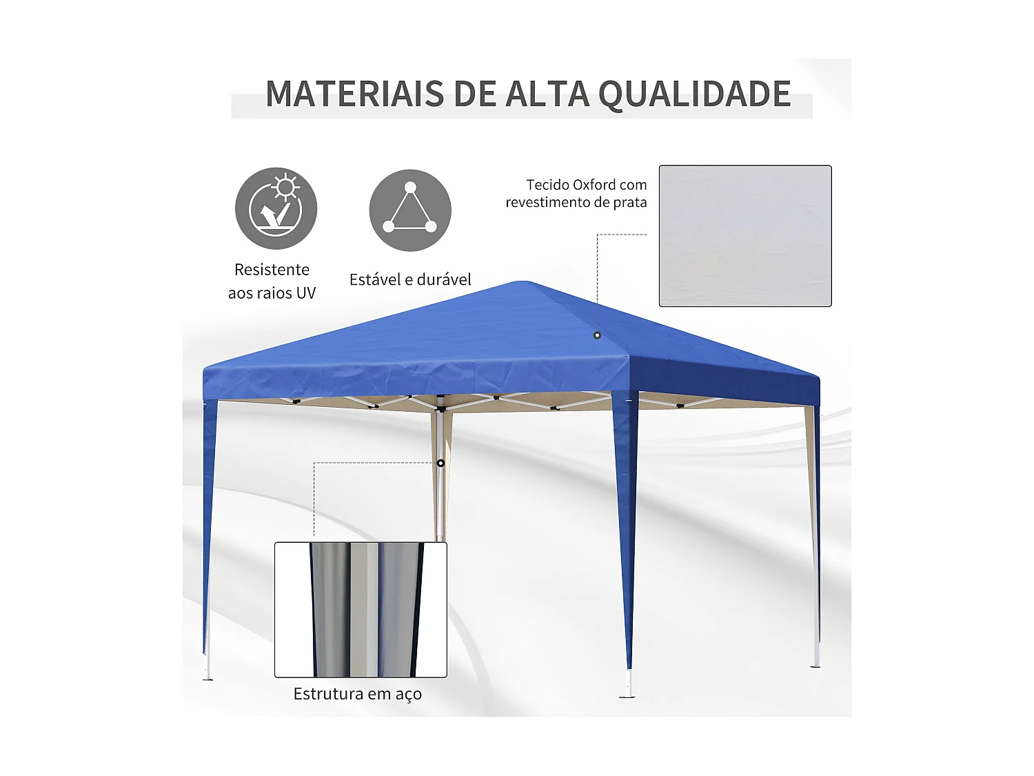 Tenda Dobrável Azul 295x295x255 cm com Transporte, Ajustável, Impermeável e Anti-UV para Eventos ao Ar Livre