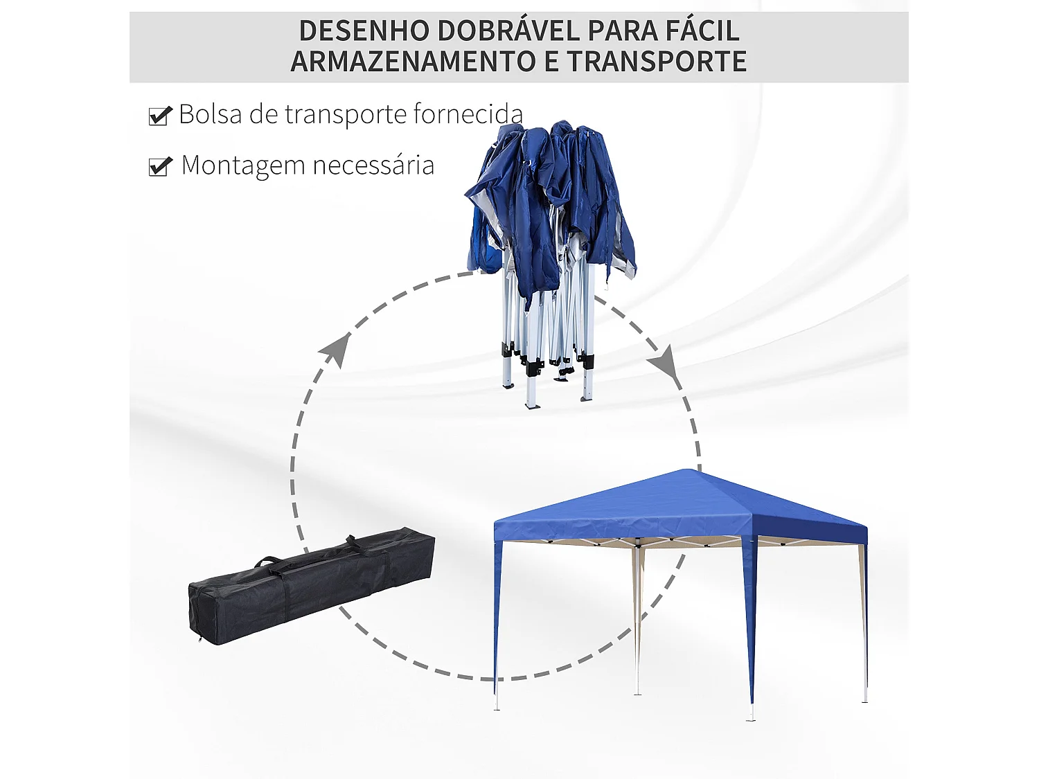Tenda Dobrável Azul 295x295x255 cm com Transporte, Ajustável, Impermeável e Anti-UV para Eventos ao Ar Livre