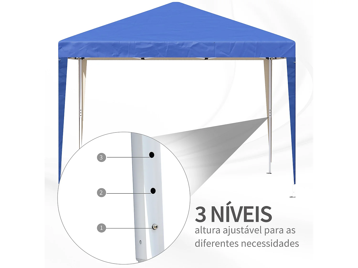 Tenda Dobrável Azul 295x295x255 cm com Transporte, Ajustável, Impermeável e Anti-UV para Eventos ao Ar Livre
